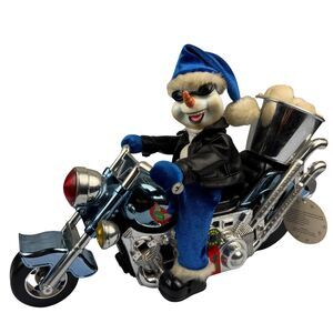 Vintage Dan Dee Collector Choice Animated Snowman Snow Machine in Motorcycle 70s